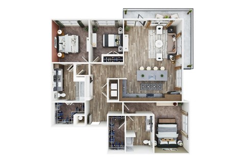 Floor plan for 3 beds, 2 baths, 1631 sqft